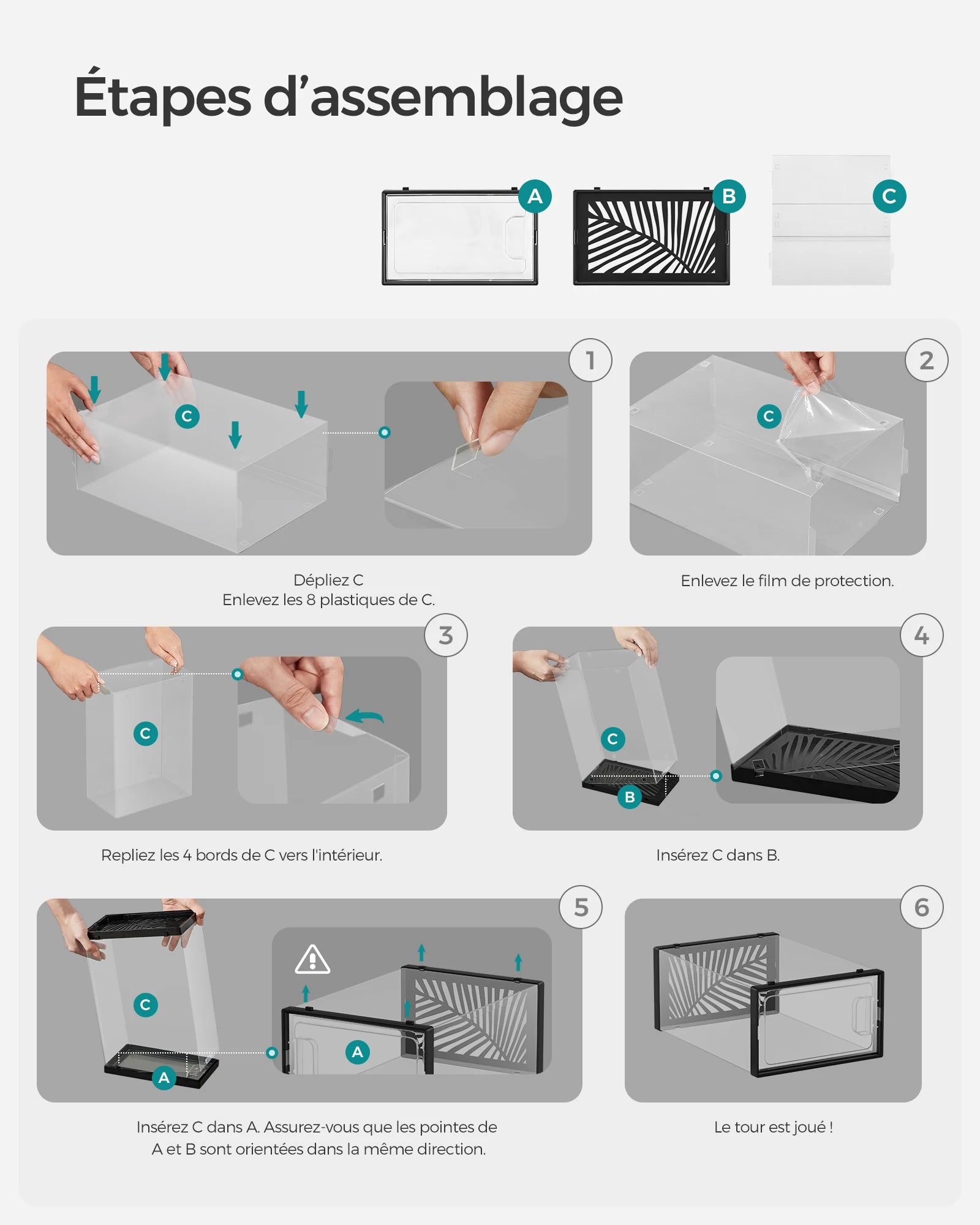 SONGMICS Clear Shoe Boxes, Shoe Storage Organsiers, Stackable, Breathable, and Foldable, Display Trainers, High Heels