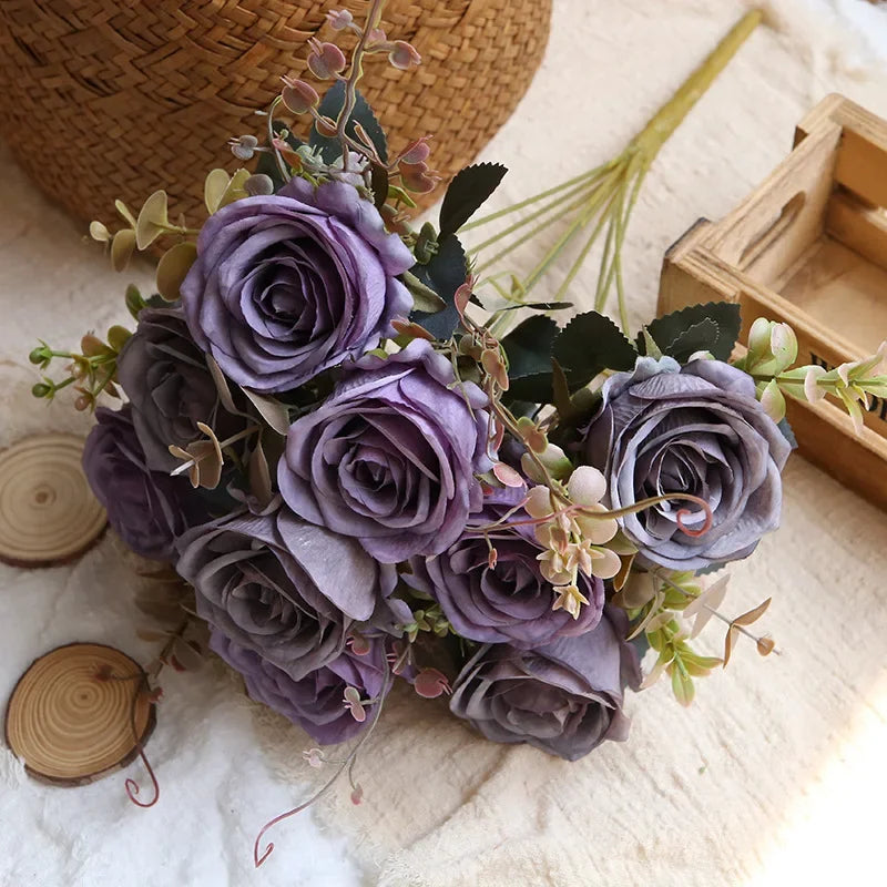 bouquet de roses artificielles en soie pour décoration intérieure - vue 12 sur 13