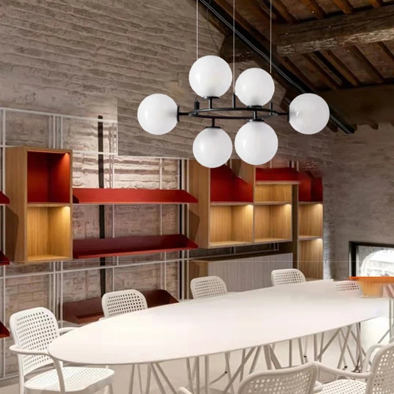 lustre en verre avec anneau noir design moderne et réglable - vue 4 sur 8