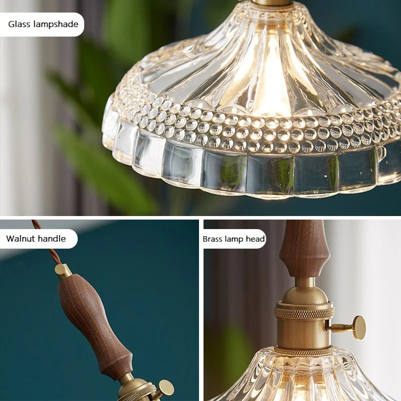 suspension luminaire nordique en bois verre et laiton rustique moderne - vue 5 sur 22