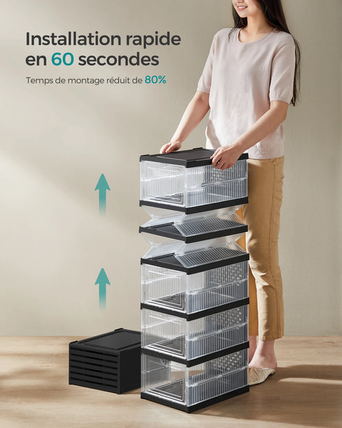 SONGMICS Shoe Boxes, Pack of 18 Stackable Shoe Storage Organizer, Set of 3 Integrated Shoe Cabinets, Foldable and Portable - vue 4 sur 8