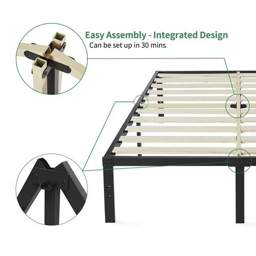 Bed Frame 16 Inch, Heavy Duty Bed Frame with Wooden Slats, 16 Inch Mattress Foundation/No Box Spring Needed - vue 4 sur 8