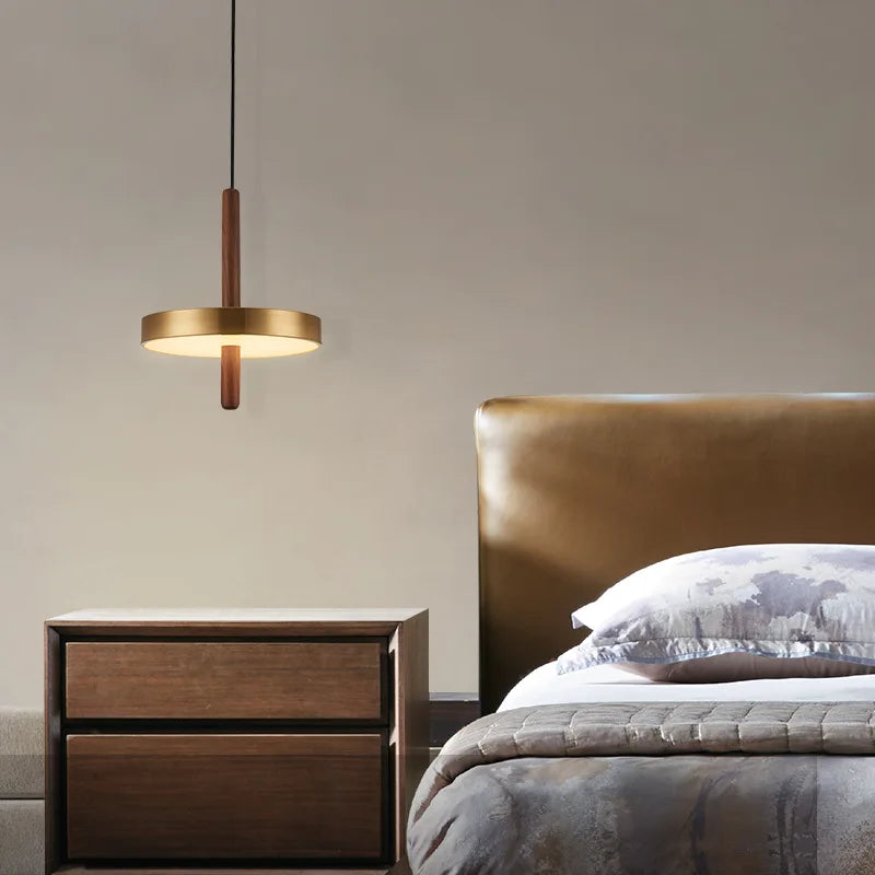 lustre nordique en bois et métal doré réglable pour intérieur - vue 2 sur 7