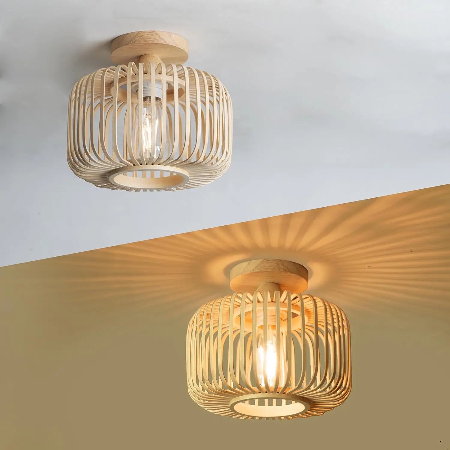 plafonnier en bambou tricoté à la main pour décoration créative