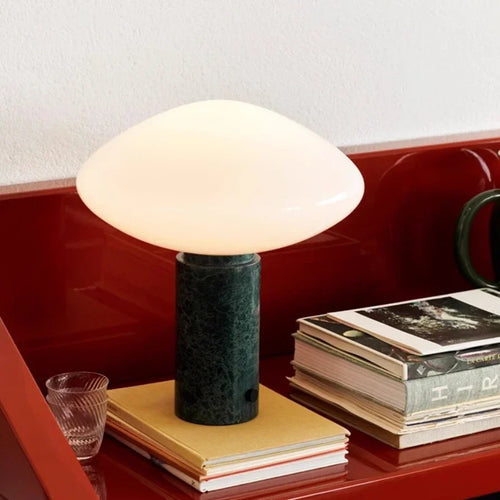 lampe à poser en marbre avec boule de verre design danois - vue 7 sur 8