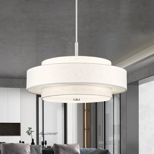 Modern minimalist fabric pendant light rounded creative ceiling lamp for living room and dining room - vue 6 sur 8