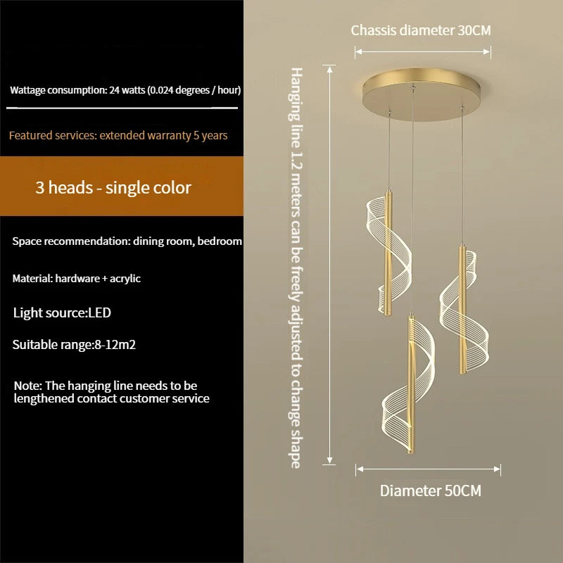 lustre led moderne en acrylique pour escaliers en colimaçon - vue 4 sur 17