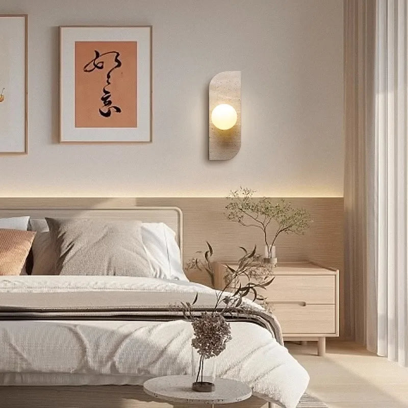 Applique murale led en marbre pierre naturelle et verre pour éclairage intérieur - vue 3 sur 9