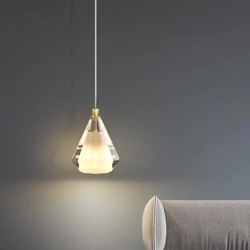 lustre en cristal diamant vintage en cuivre pour éclairage intérieur - vue 3 sur 8