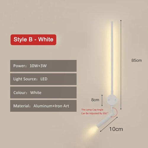 Minimalist nordic LED wall light with switch for reading - vue 10 sur 12