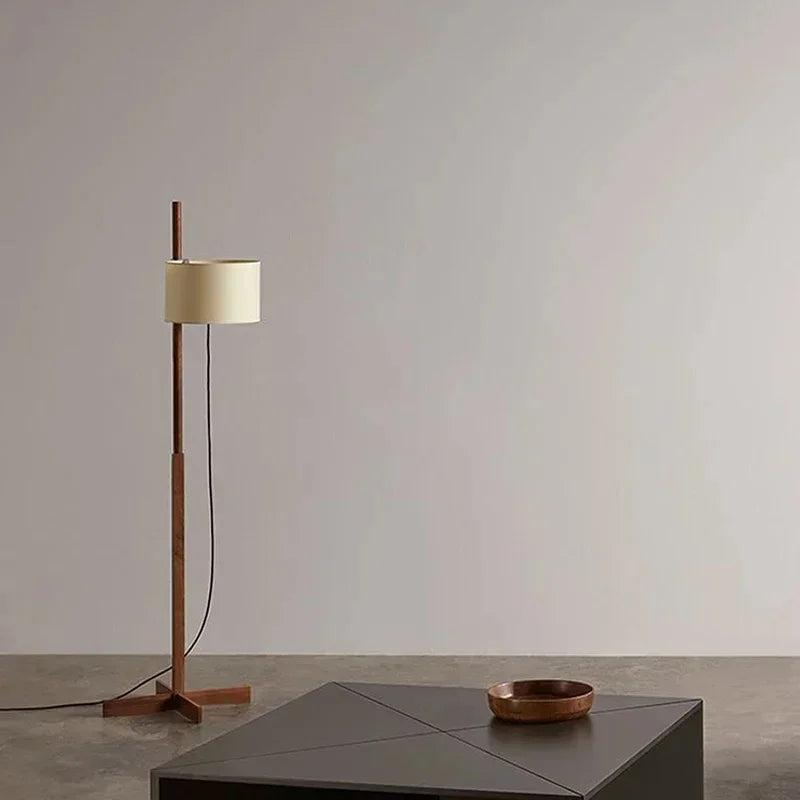 lampe de sol en bois massif abat-jour tissu nordique décoration intérieure - vue 5 sur 7