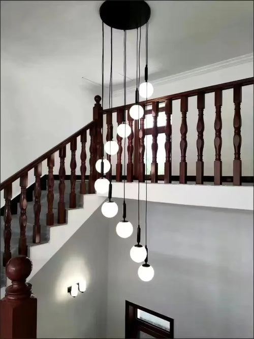 Lustre d'escalier lumière de luxe Loft Duplex bâtiment escalier creux rotatif lampe en cristal Super longue lumière d'escalier - vue 7 sur 8