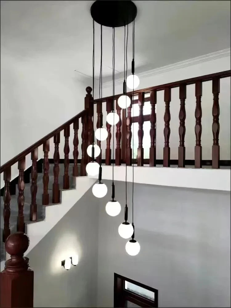 Lustre d'escalier lumière de luxe Loft Duplex bâtiment escalier creux rotatif lampe en cristal Super longue lumière d'escalier - vue 6 sur 8