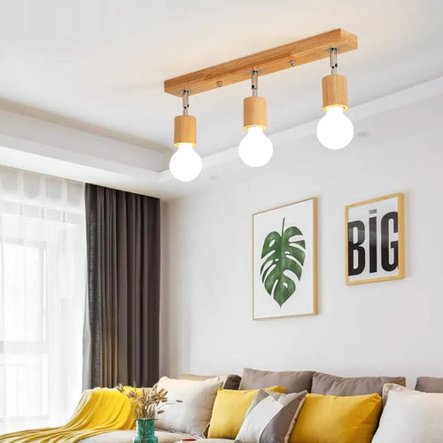 Plafonnier avec spots Projecteur de style nordique LED couloir salle à manger japonais en bois massif - vue 3 sur 6