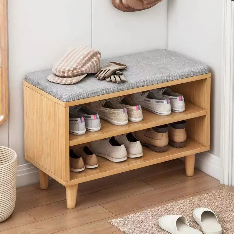 Shoe Storage Bench With Gray Cushion, White Shoe Rack Bench With 2 Storage Rack And Cubby And Drawer, Shoe Cabinet Bench Seat Fo - vue 6 sur 7