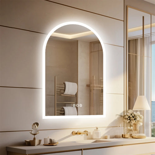miroir LED arqué intelligent avec affichage température et heure antibuée