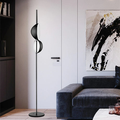 Vintage black and gold LED floor lamp with double shade for reading and bedroom - Superluna - vue 5 sur 8