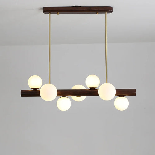 Modern walnut rubber wood chandelier minimalist decor - vue 2 sur 9