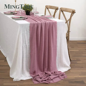Retro boho beige cotton gauze table runner