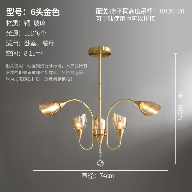 lustre en cristal nordique luxe moderne rétro éclairage décoratif - vue 14 sur 14