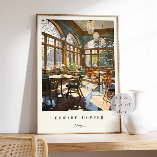 bibliothèque art classique edward hopper peinture moderne décoration murale