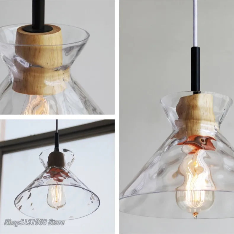 lampe suspension led japonaise bois verre décor luminaire