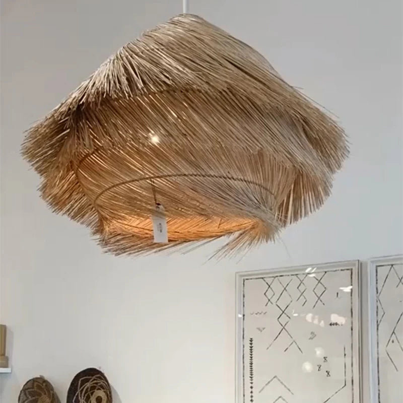 lustre en rotin tressé style wabi sabi pour intérieur - vue 7 sur 9