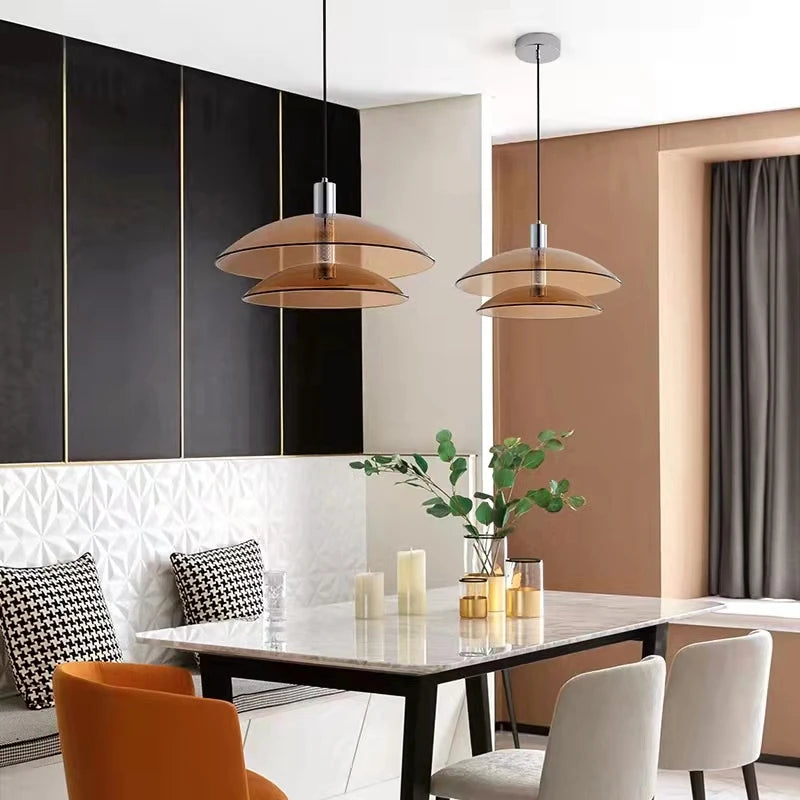 suspension en verre à double couche moderne en métal chromé - vue 5 sur 8