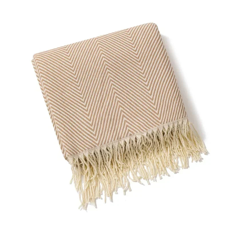 Plaid tricoté style nordique rayé pour canapé lit - vue 3 sur 3