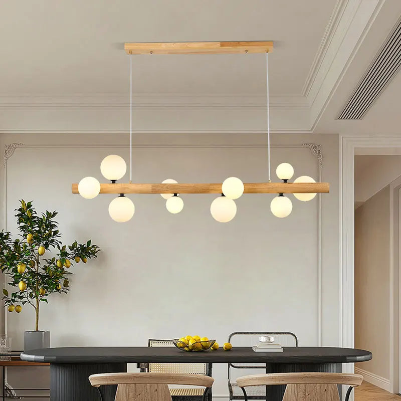 lustre moderne en bois et verre laiteux pour espaces contemporains - vue 3 sur 9
