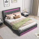 Upholstered Double Bed 140x200cm,LED Bed with 4 Drawers and Adjustable Headboard,Bed Frame with Wooden Slatted Frame,No Mattress
