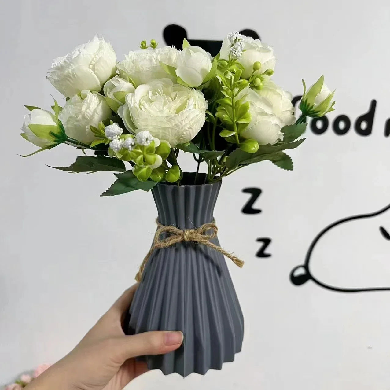 vase à fleurs en plastique style céramique décoration nordique pour maison - vue 7 sur 7