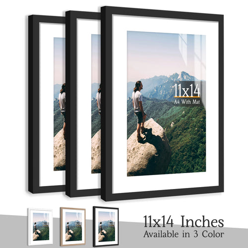 3pcs 11x14 Picture Frames Boxed Set, Display Pictures A4-Size With Mat or 11x14 Without Mat, Black/White/Burlywood Photo Frames - vue 2 sur 9
