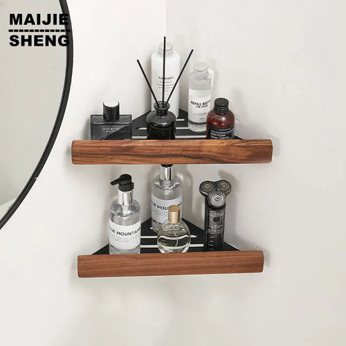 Wall Mount Floating Shelves, Wood and Aluminium, Storage Rack, Home Decor, Living Room, Bedroom, Bathroom, Kitch - vue 2 sur 12