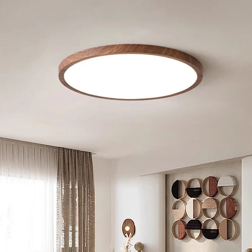 plafonnier led ultra-mince circulaire grain de bois 3 tons lumière