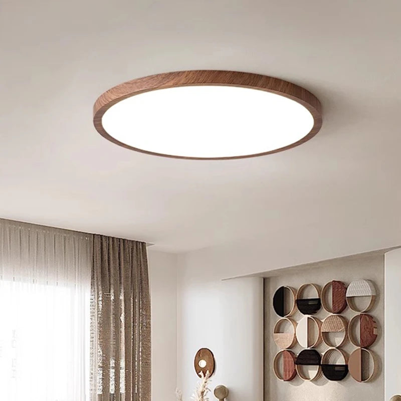 plafonnier led ultra-mince circulaire grain de bois 3 tons lumière - vue 6 sur 12