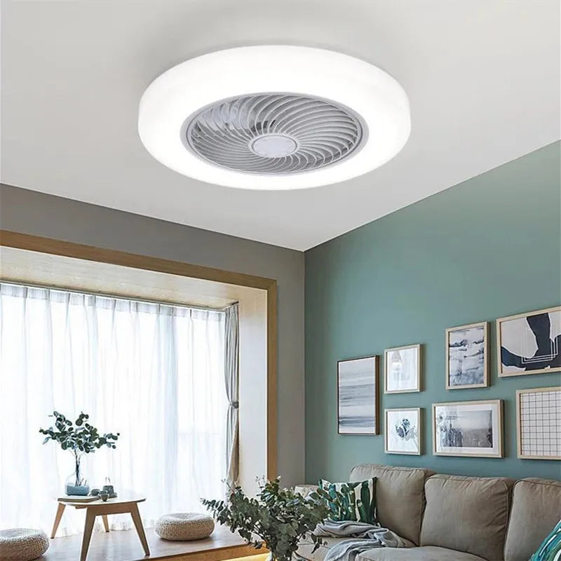 ventilateur de plafond avec télécommande dimmable et lumière LED minimaliste - vue 2 sur 11