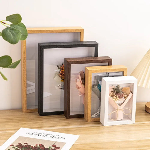 cadres photo en bois 3d support fleurs séchées fait main décoration - vue 2 sur 14