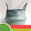 panier de rangement en osier pliable fait main patchwork seagrass