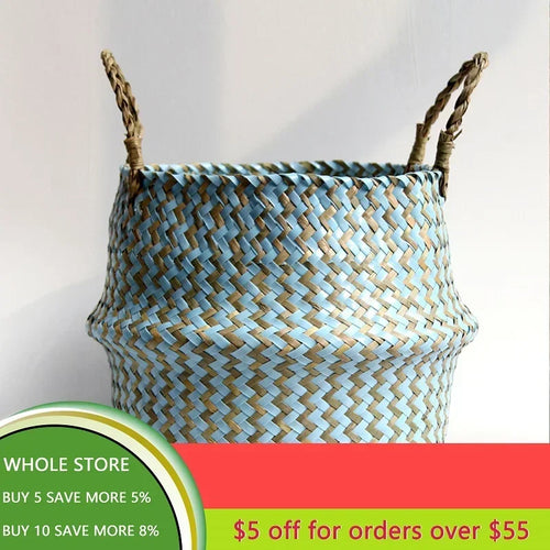 panier de rangement pliable en osier fait main patchwork seagrass