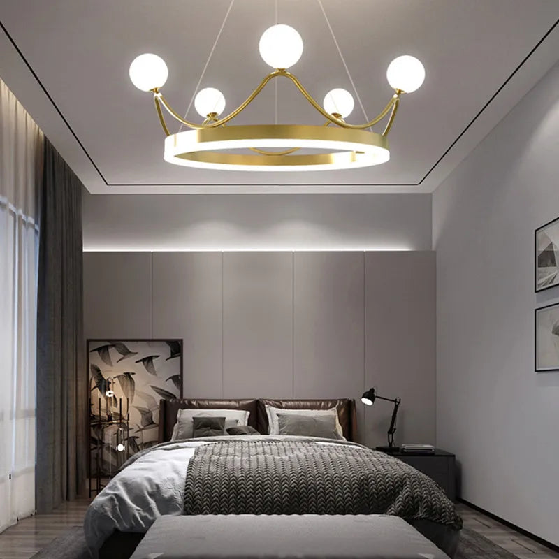 Luxe Couronne LED Lustre Lustre Éclairage Belle Anneau Enfants Chambre D'enfants Plafond Suspension Luminaires Suspendus