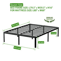 DDPNKL 16 Inch Standard Metal Platform Bed Frame / 3,000 lbs Heavy Duty Steel Slat Easy Assembly Mattress Foundation/Noise Free