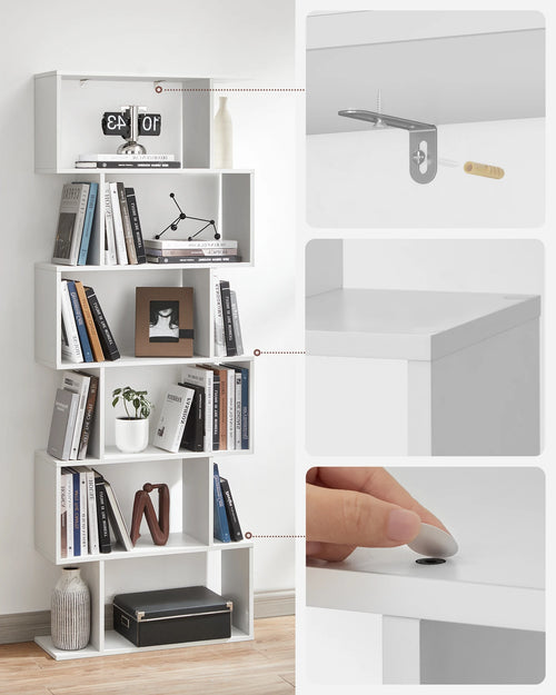 VASAGLE Bookcase, 6 Tier Shelf, Storage Unit, Divider, for Living Room, Bedroom, Office - vue 3 sur 8