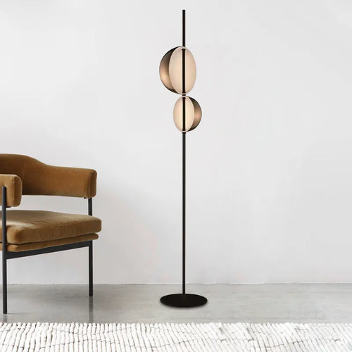 Vintage black and gold LED floor lamp with double shade for reading and bedroom - Superluna - vue 2 sur 8