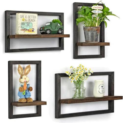 Black Wood Shelves for Wall Storage Hanging Floating Wall Shelves Rustic Farmhouse Decor, Bedroom Bathroom Living Room Kitchen - vue 2 sur 7