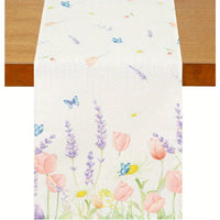 Chemin de table floral aquarelle papillons style printanier