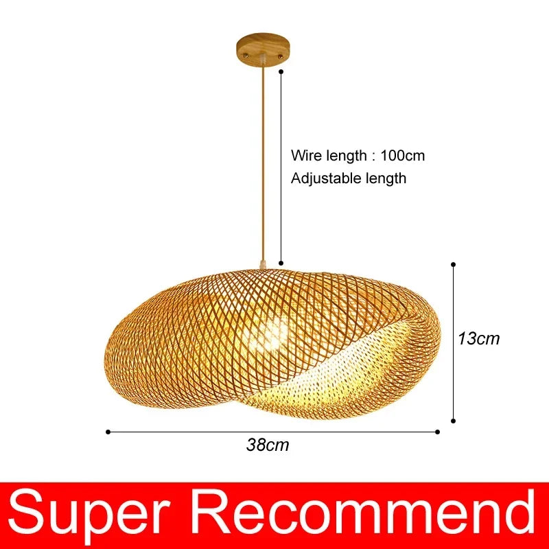 lustre en bambou et rotin tissé style japonais pour décoration - vue 11 sur 15
