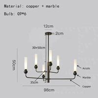 lustre simple et moderne en laiton avec boule de marbre acrylique