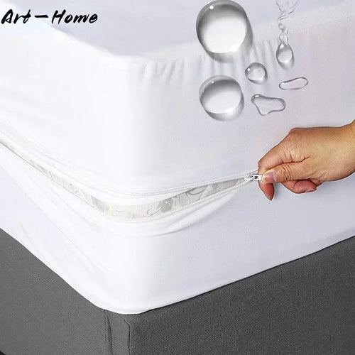 100% Waterproof Mattress Cover with Zipper 6-Sides All-inclusive Mattress Protector Fitted Sheet Bed Cover, Customizable - vue 2 sur 9
