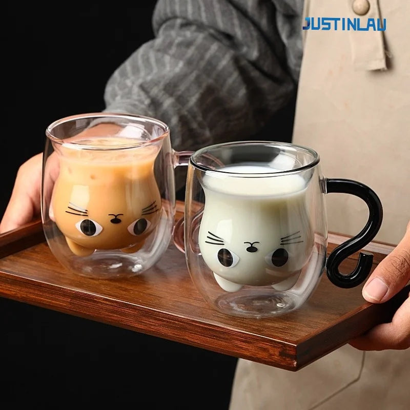 Tasse chat double paroi verre 250 ml anse - vue 2 sur 7